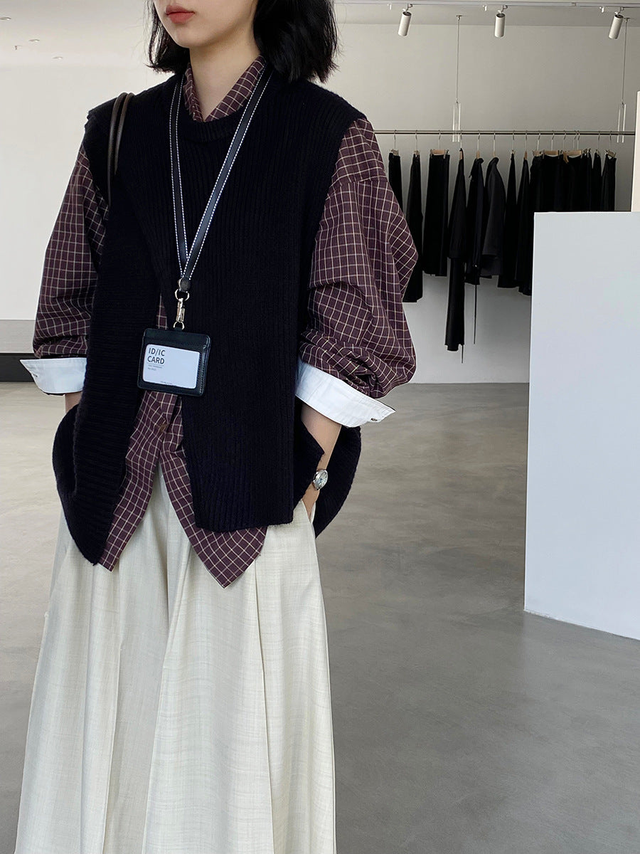 韓版不規則疊穿百搭款針織馬甲上衣-3色