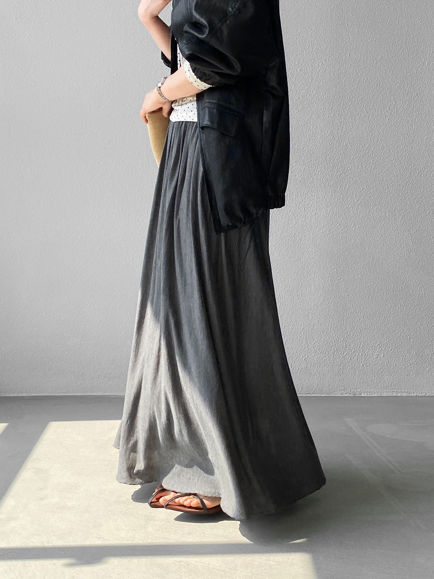 天絲垂墜感氣質優雅百褶半身裙-4色