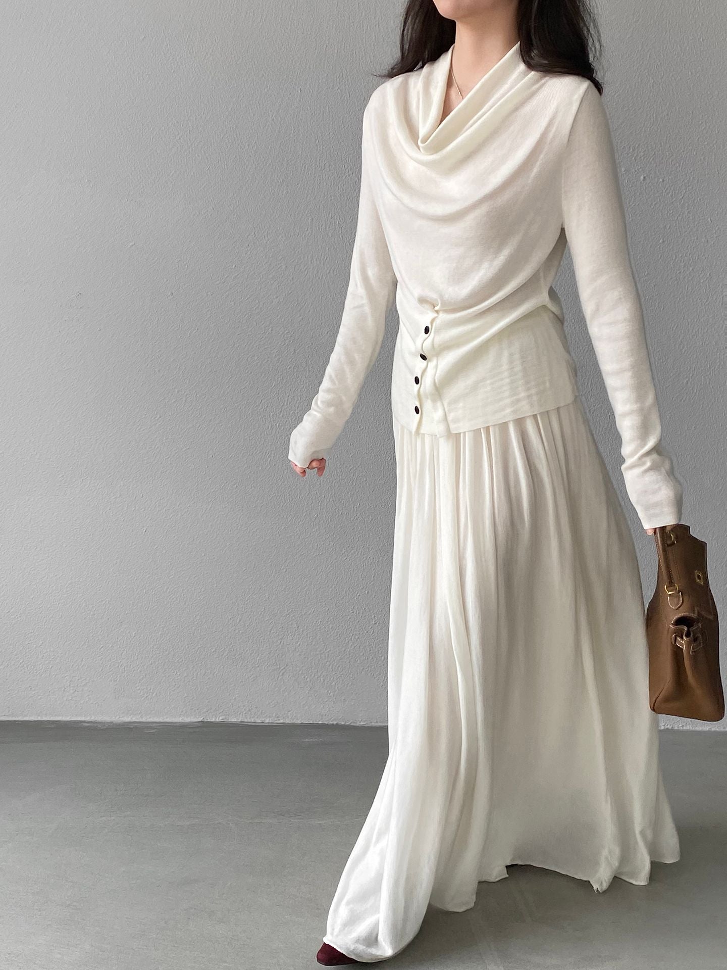 天絲垂墜感氣質優雅百褶半身裙-4色