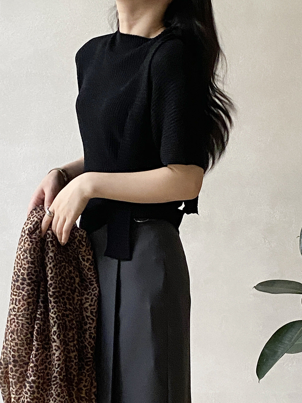 前後兩穿披肩針織T恤女 秋季小衆短袖簡約打底上衣-4色