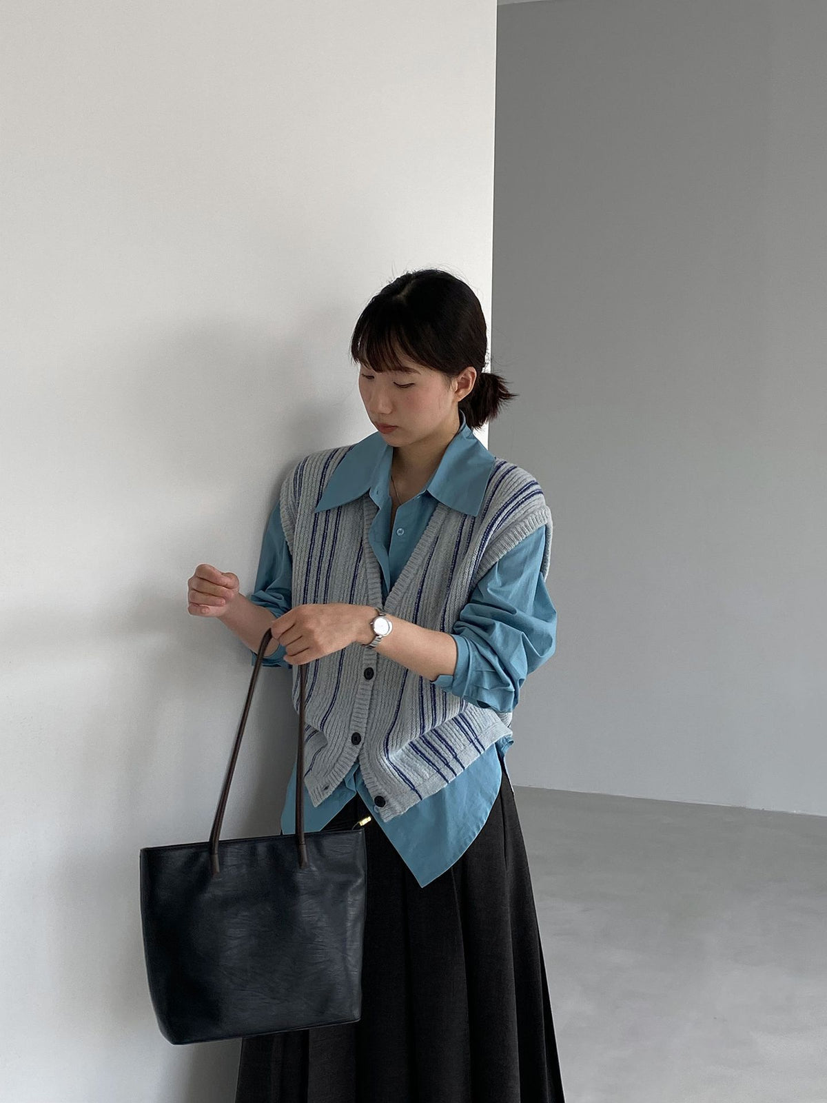 老錢風V領條紋無袖針織馬甲背心-4色
