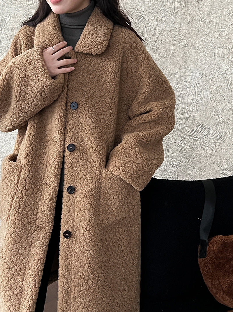 韓系加厚皮毛一體環保皮草羊羔毛大衣外套-2色