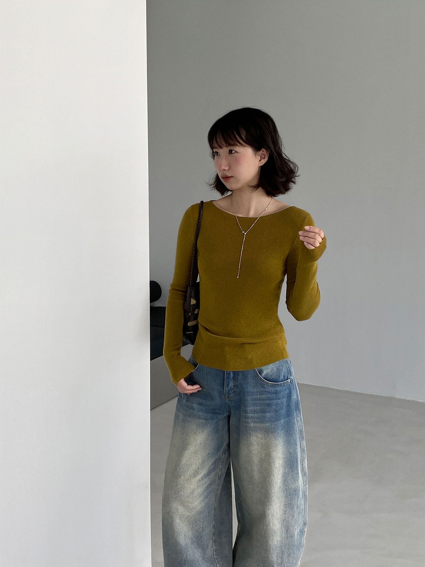 法式氣質羊毛一字肩長袖針織上衣-10色