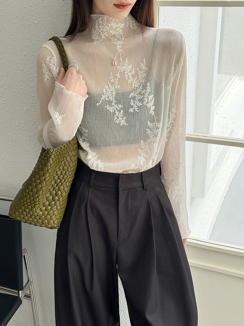復古典雅風緹花百搭疊穿薄款外搭罩衫上衣