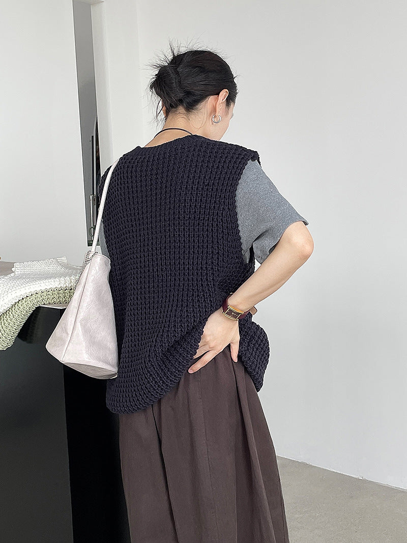 韓系高品質圓領下襬抽繩學院風馬甲背心-3色