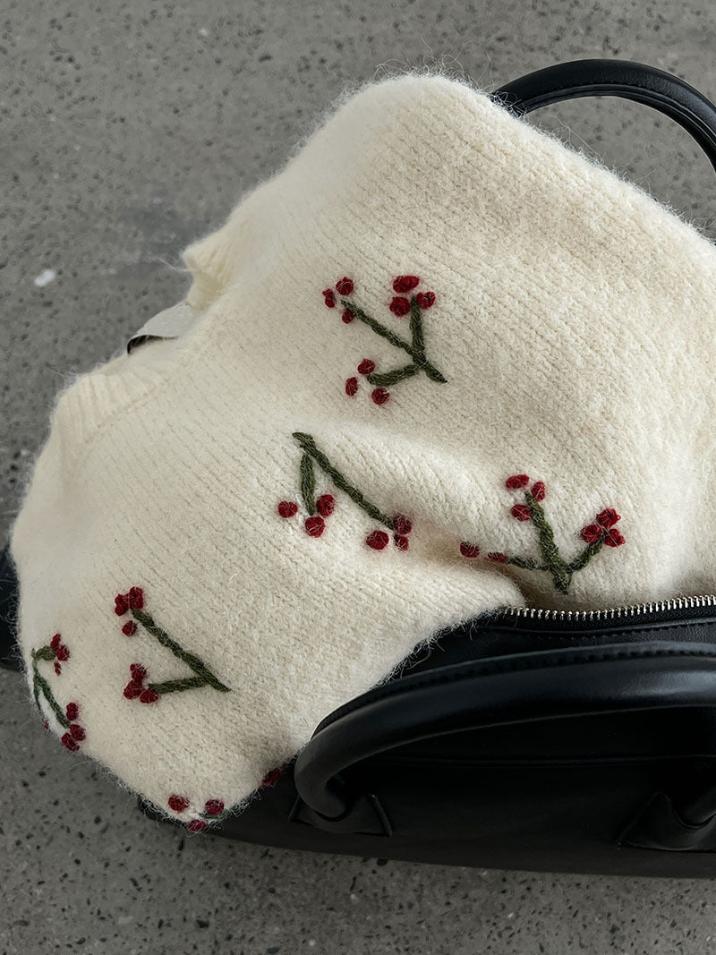 韓系溫柔氛圍感刺繡寬鬆針織上衣-3色