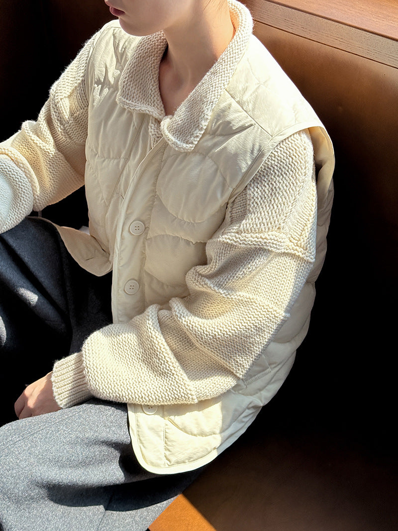 韓系90%白鴨絨菱格馬甲外套-2色