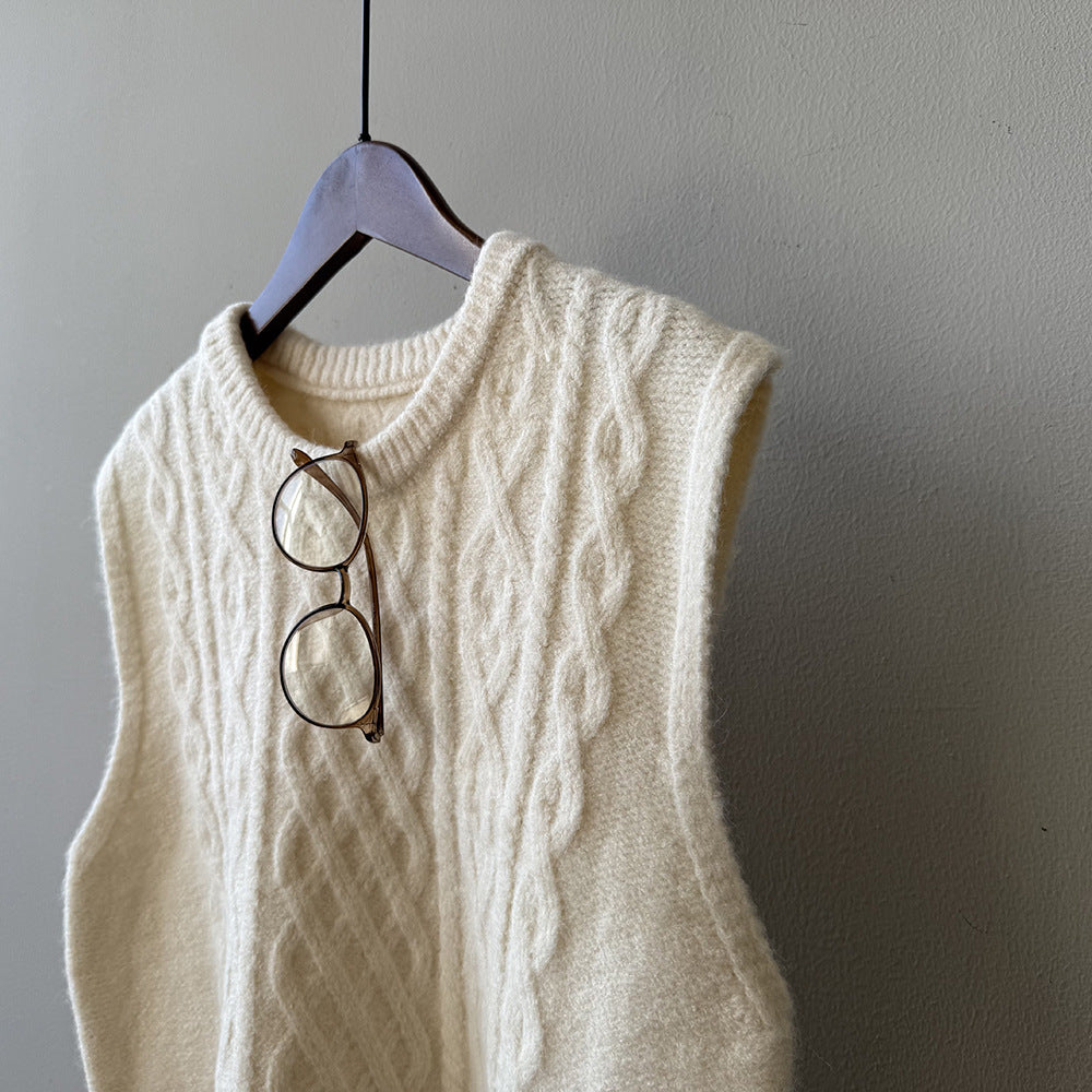 (48H出貨)糖果色圓領麻花軟糯針織背心馬甲-6色