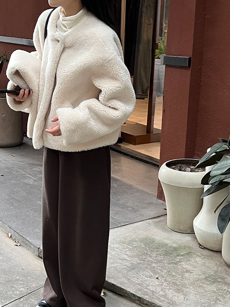 保暖毛絨皮草羊羔毛外套+圍巾-2色