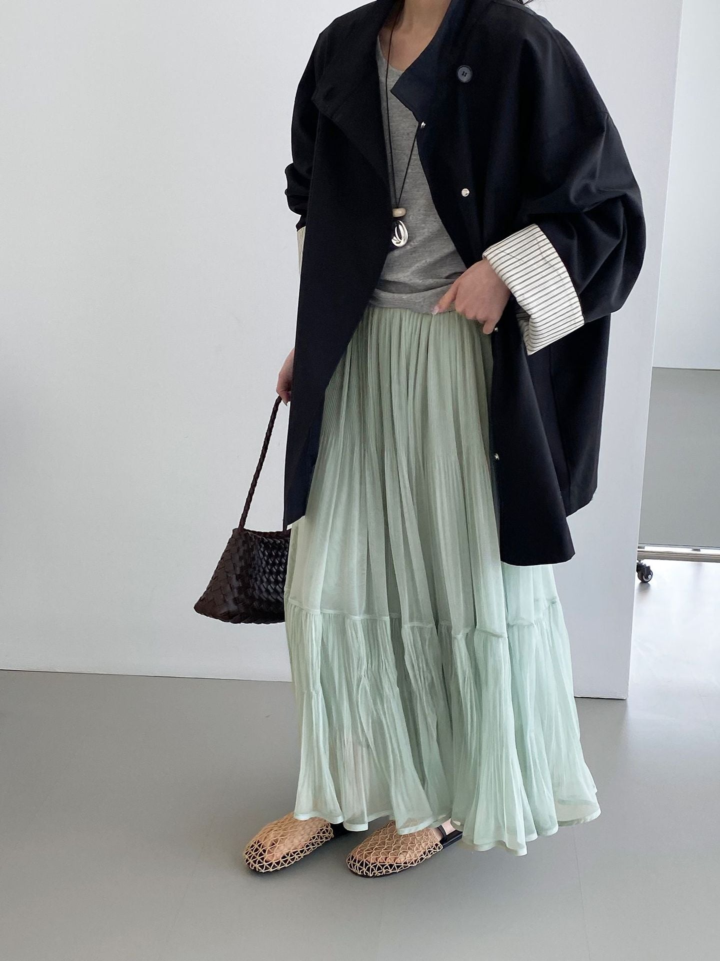 韓系溫柔飄逸網紗拼接百搭浪漫半身裙-3色