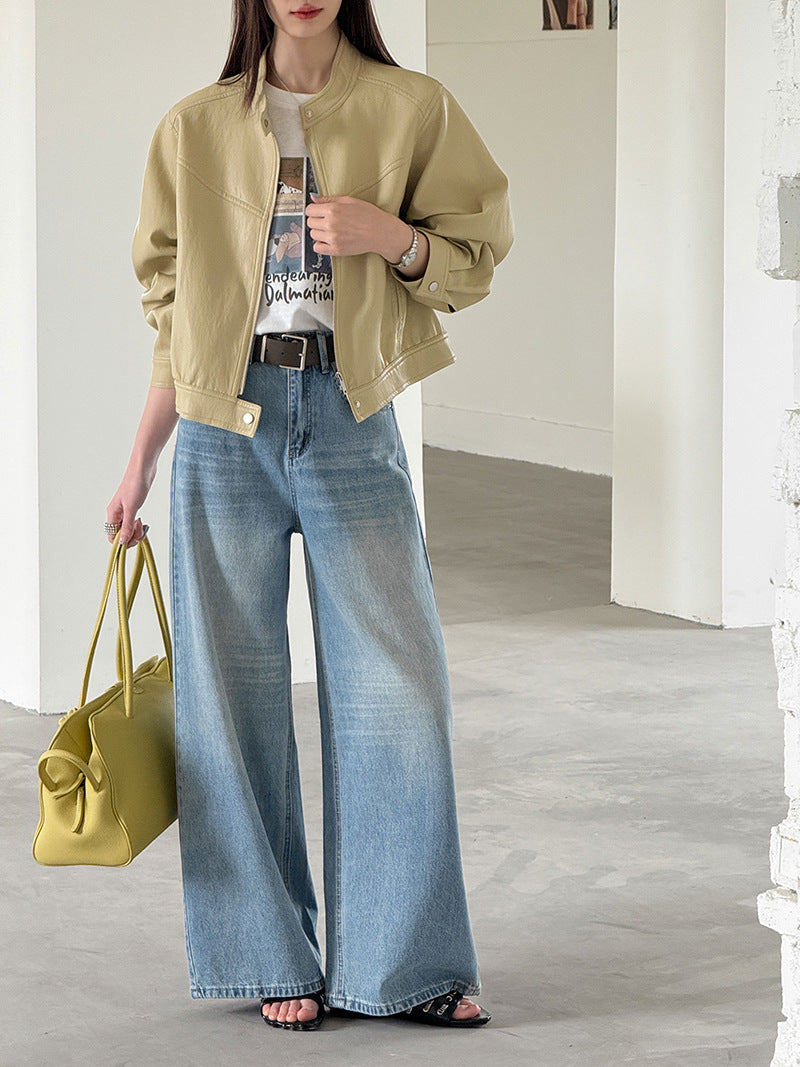 復古美式寬鬆高腰顯瘦牛仔褲