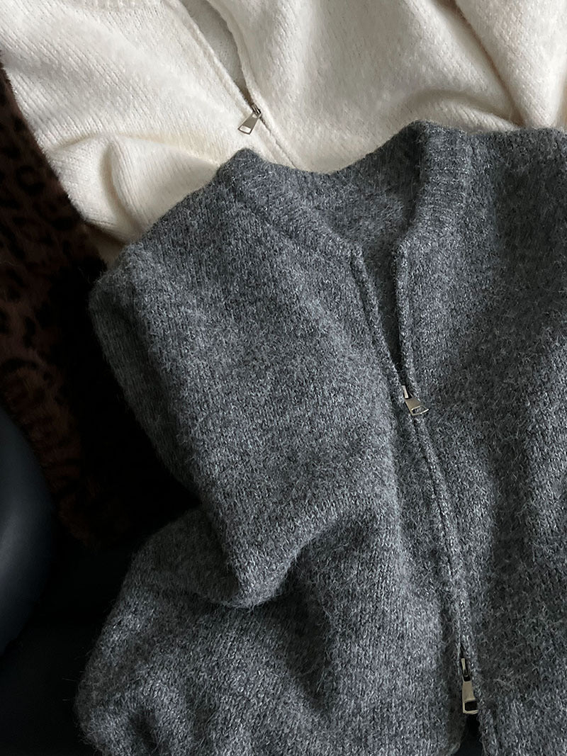 韓系軟糯休閒針織毛衣+卷邊A字短裙-兩件式套裝-3色