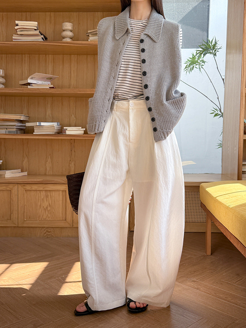 老錢風天絲通勤百搭顯瘦打褶休閒闊腿褲-2色