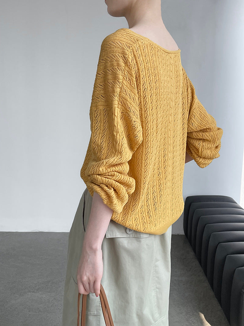 韓系鏤空V領防曬針織罩衫+吊帶上衣-兩件式套裝-4色