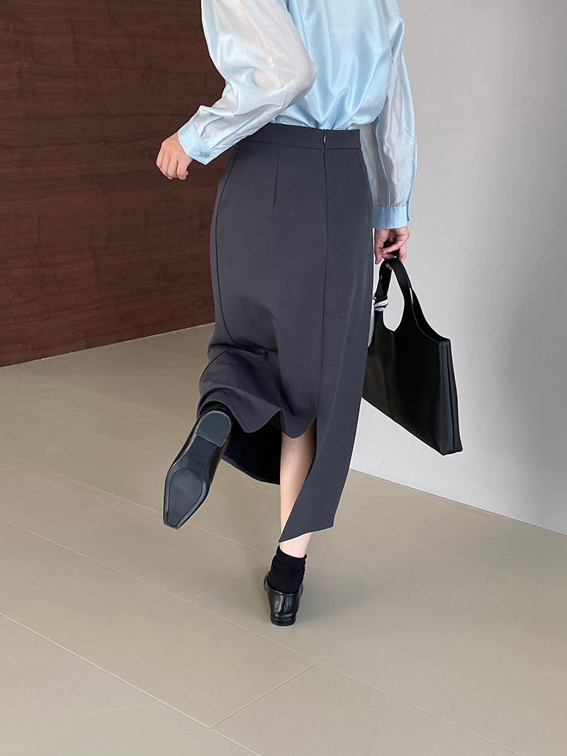 韓版高品質顯瘦西裝無袖馬甲+半身裙+配腰帶-三件式套裝