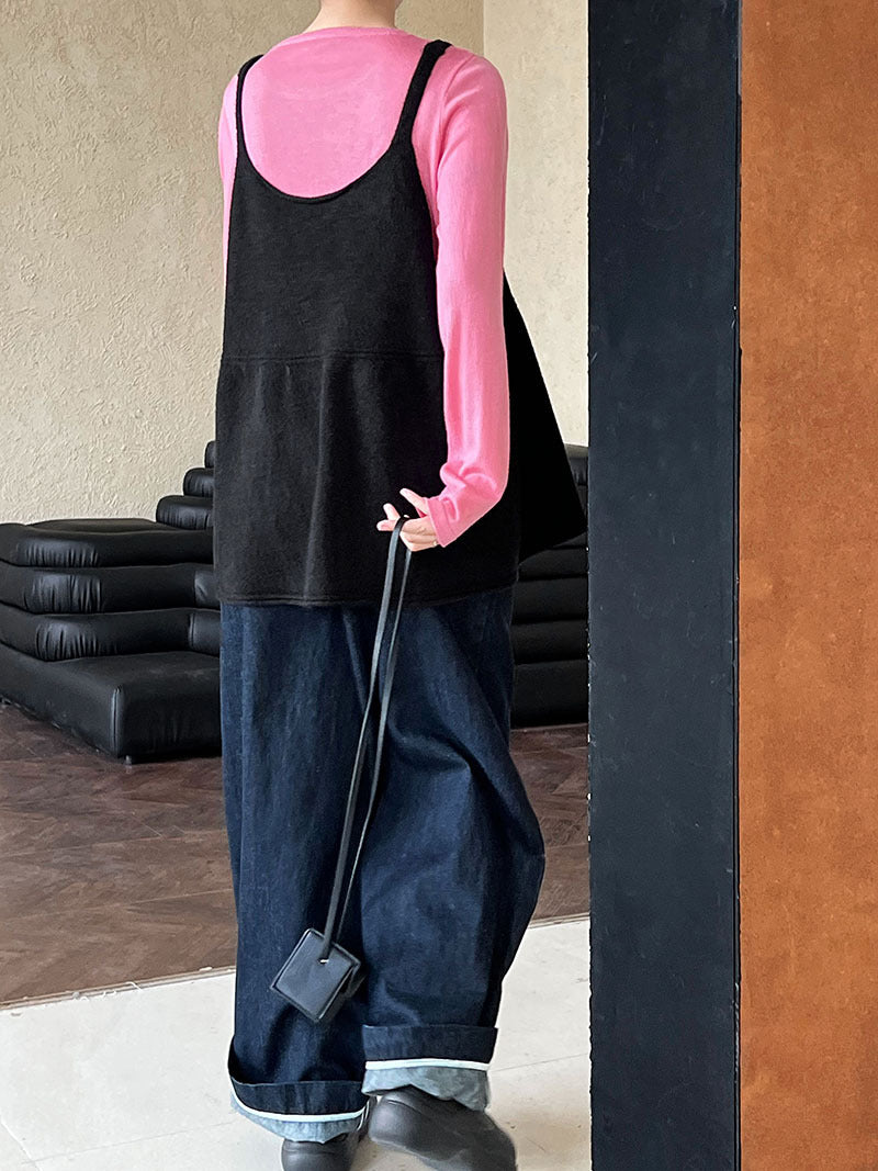 韓系慵懶風U領氣質針織吊帶背心上衣-4色