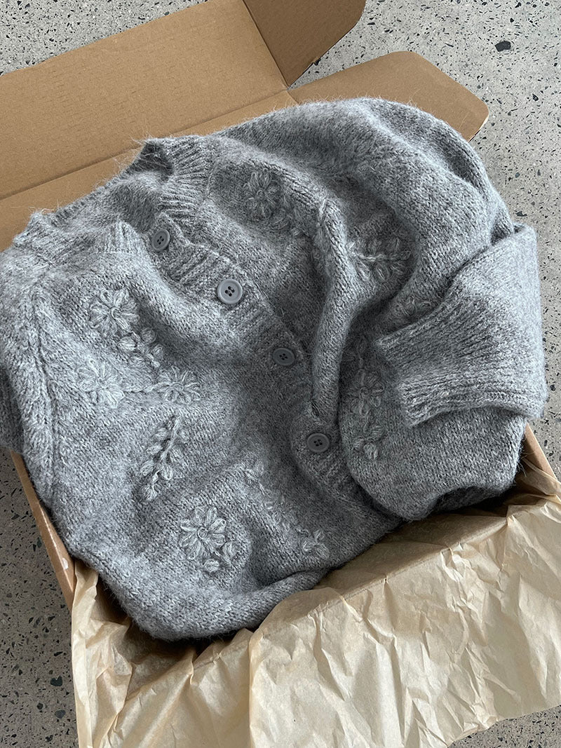 韓系立體手工花朵刺繡針織開衫外套-3色