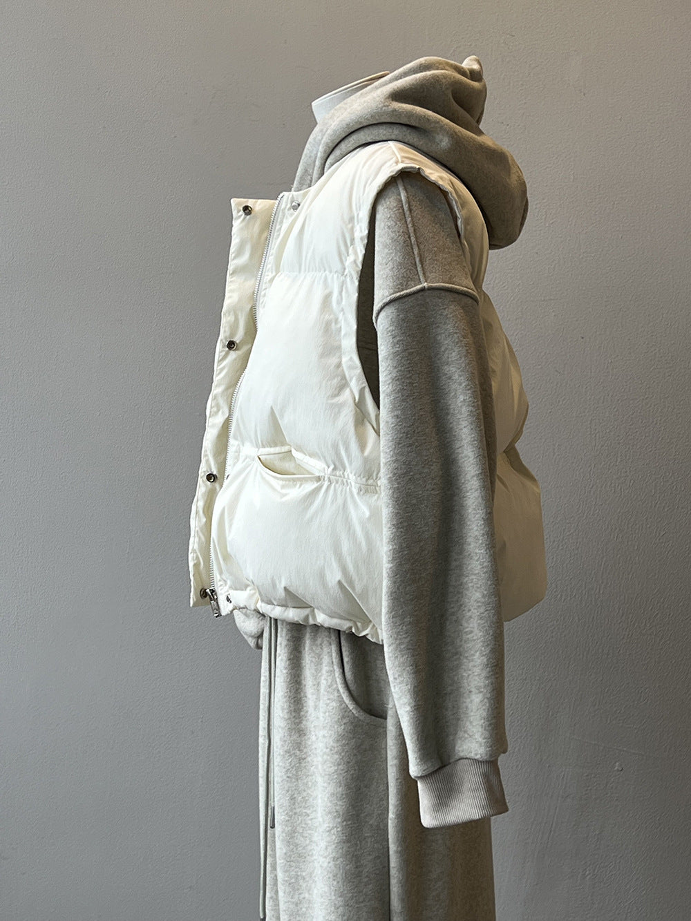 日系圓領短款寬鬆羽絨馬甲背心-2色