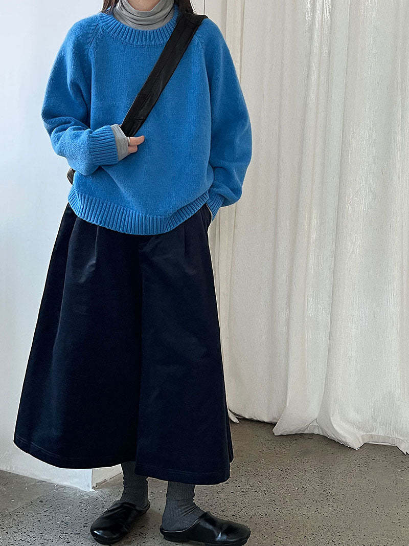 簡約慵懶燈芯絨高腰復古闊腿褲-2色