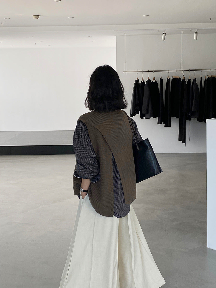 韓版不規則疊穿百搭款針織馬甲上衣-3色