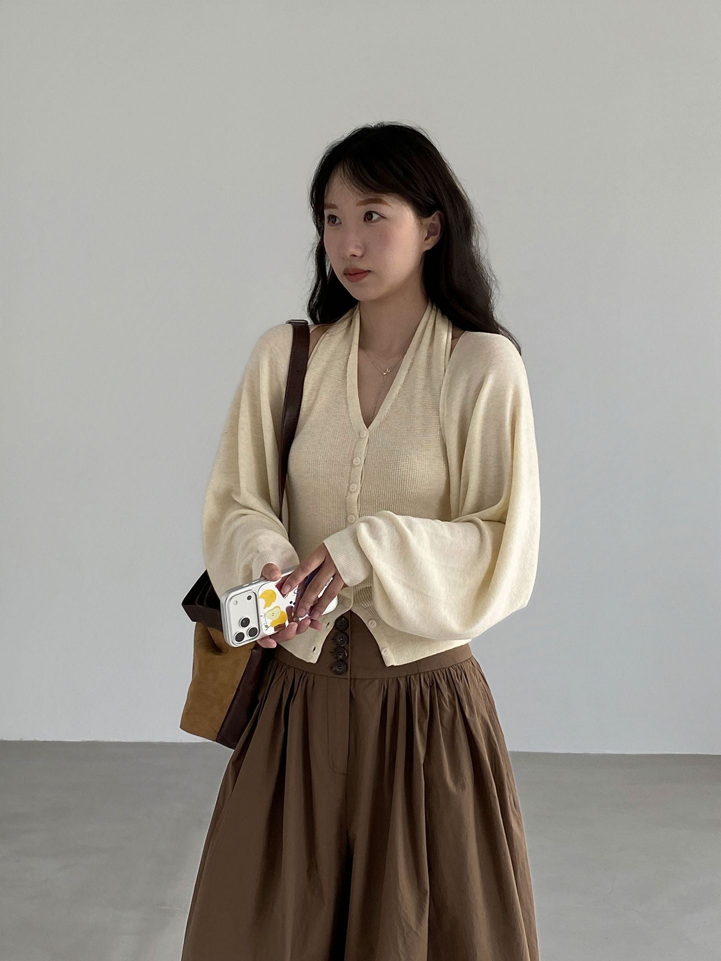 韓系低飽和顯瘦掛脖背心＋針織開衫-兩件式套裝-7色