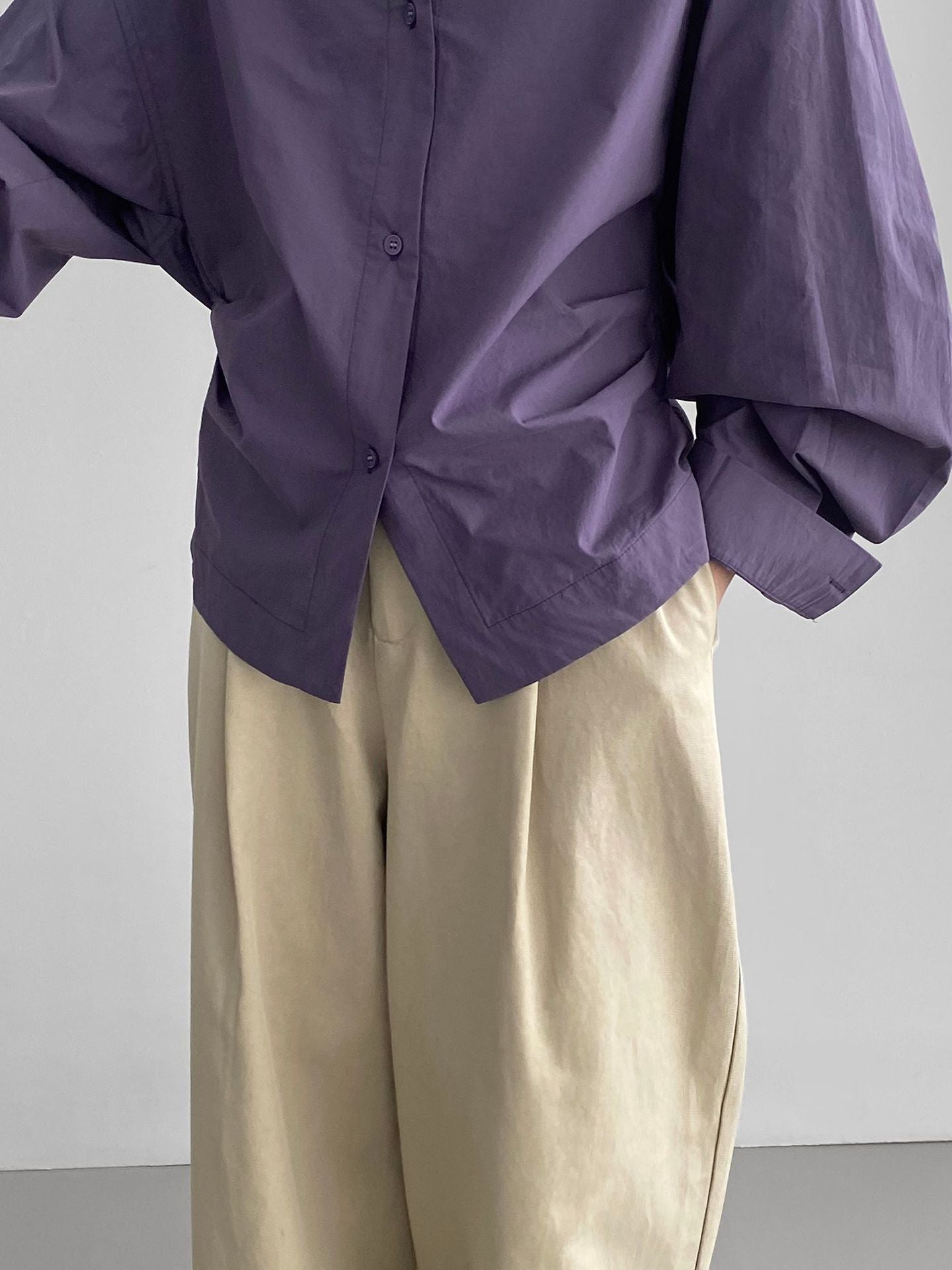 韓系通勤氣質顯瘦抽褶收腰襯衫+含披肩-3色