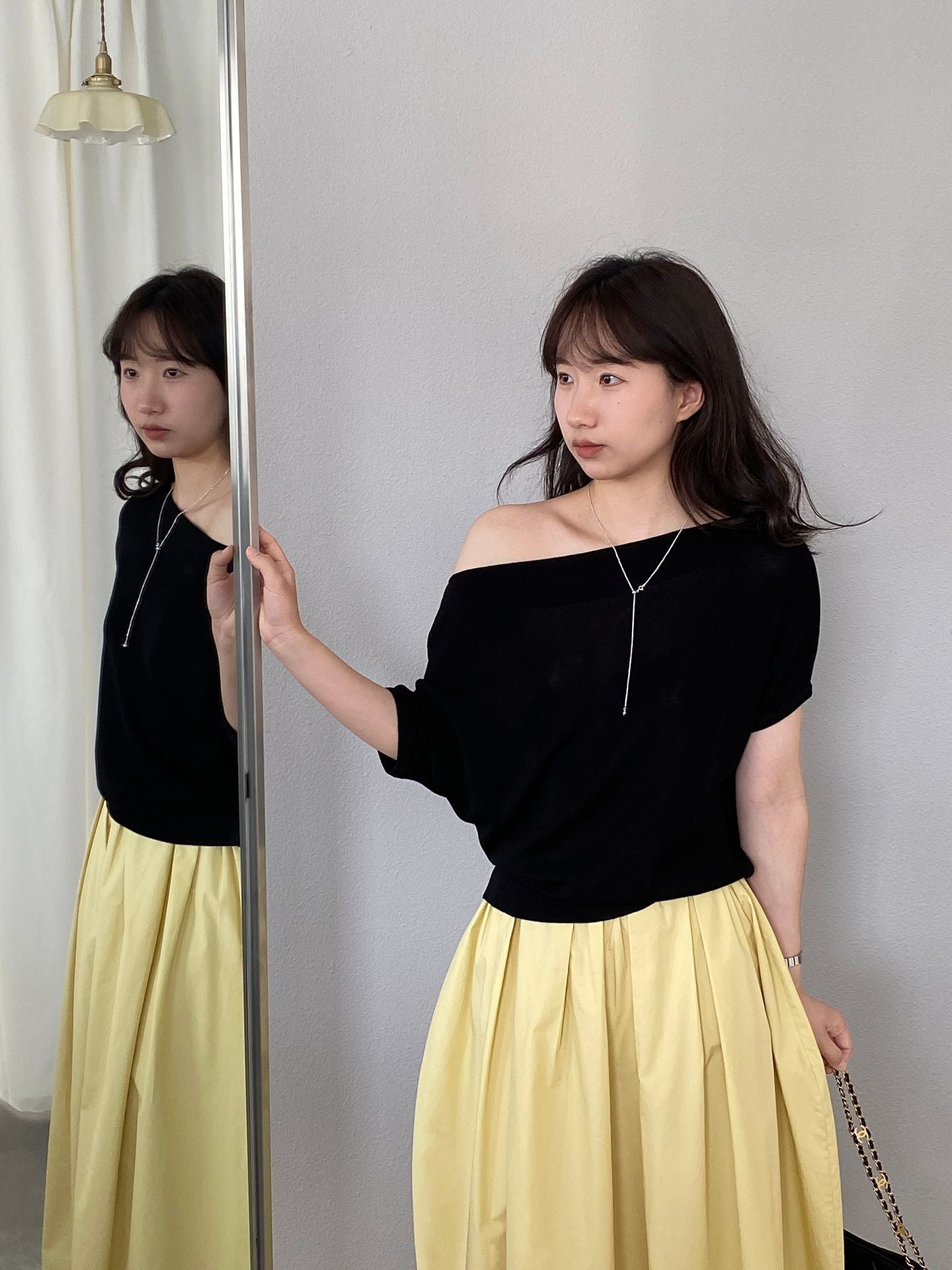 韓系簡約百搭壓褶氣球花苞半身裙-2色