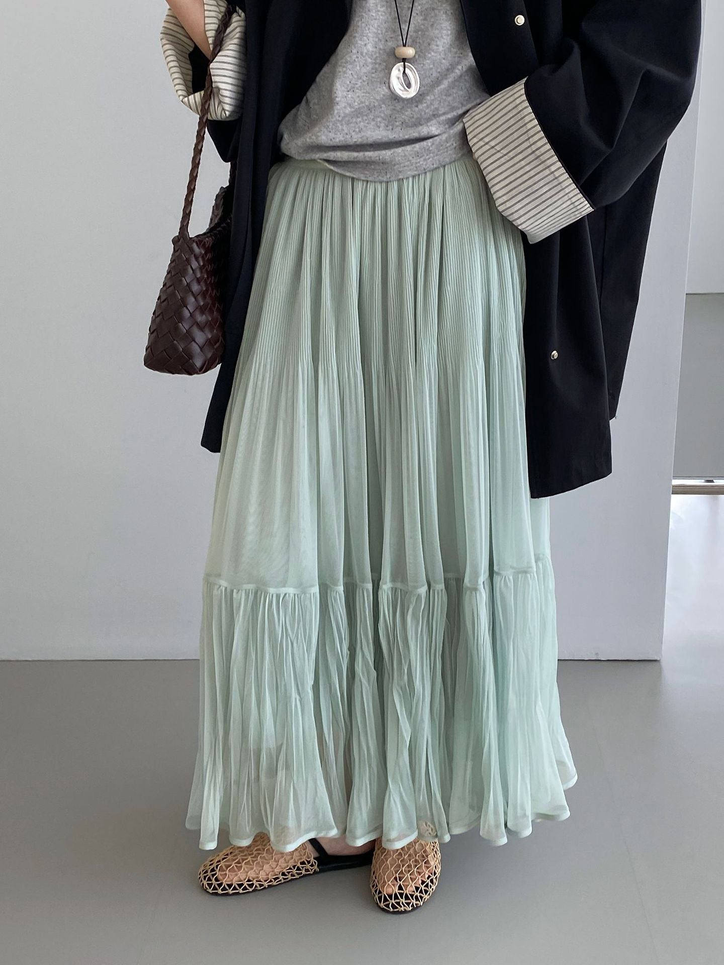 韓系溫柔飄逸網紗拼接百搭浪漫半身裙-3色