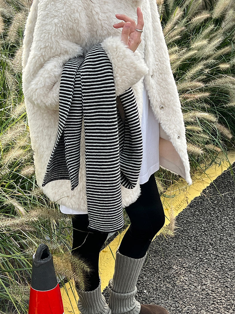 美拉德立領羊羔毛皮毛一體外套大衣-2色
