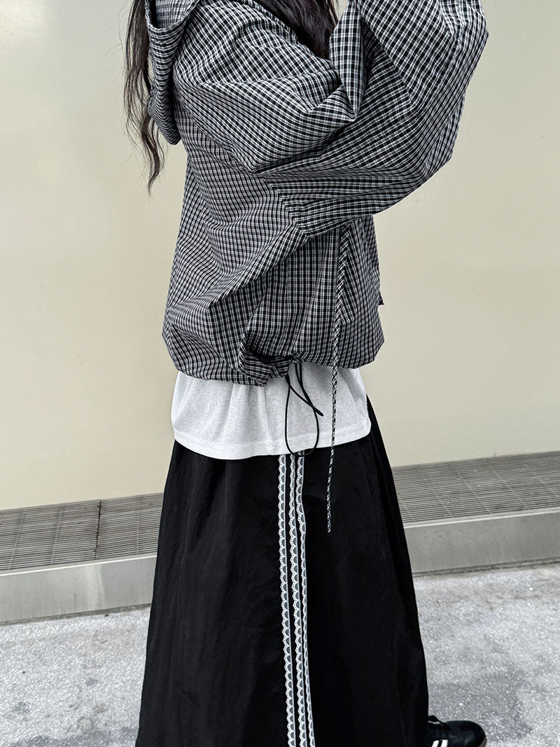 韓系復古連帽格子休閒寬鬆外套
