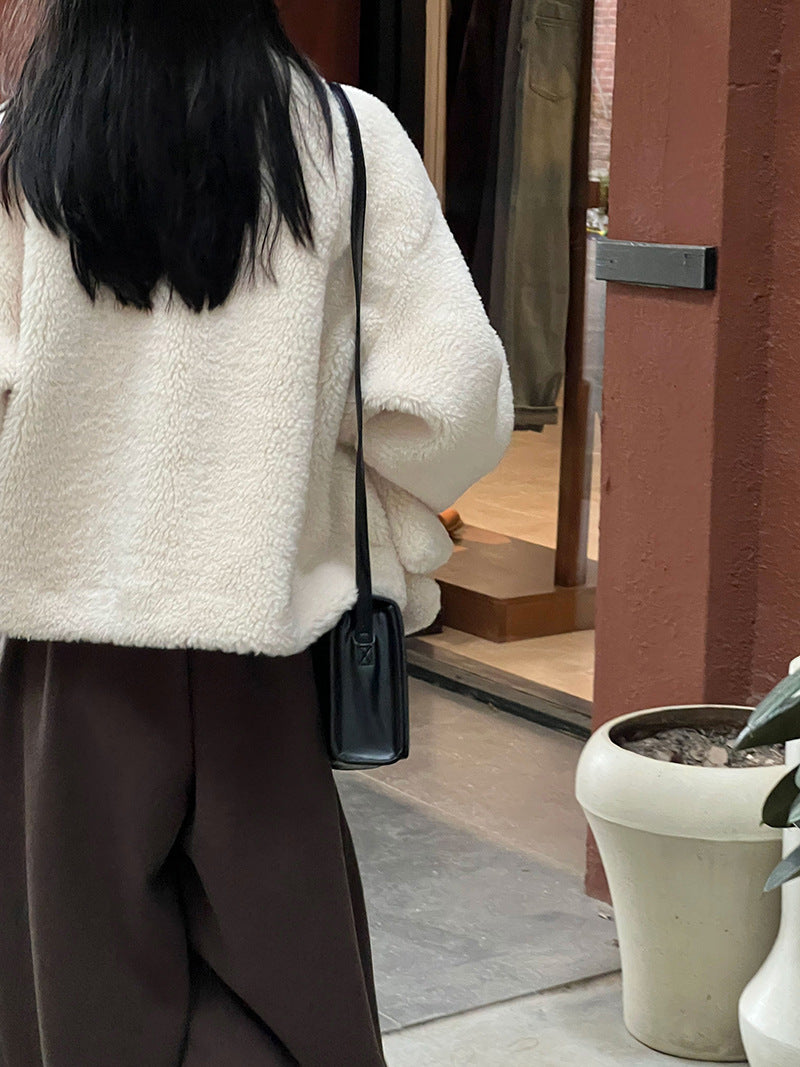 保暖毛絨皮草羊羔毛外套+圍巾-2色