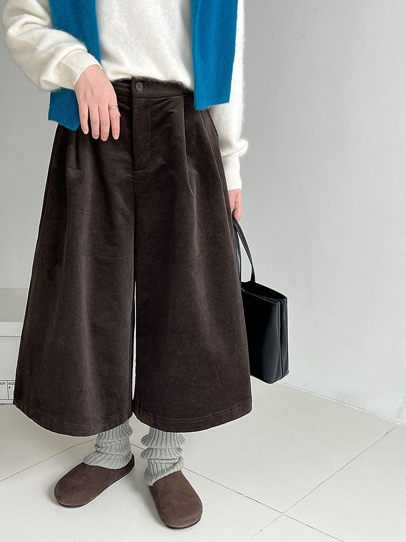 簡約慵懶燈芯絨高腰復古闊腿褲-2色