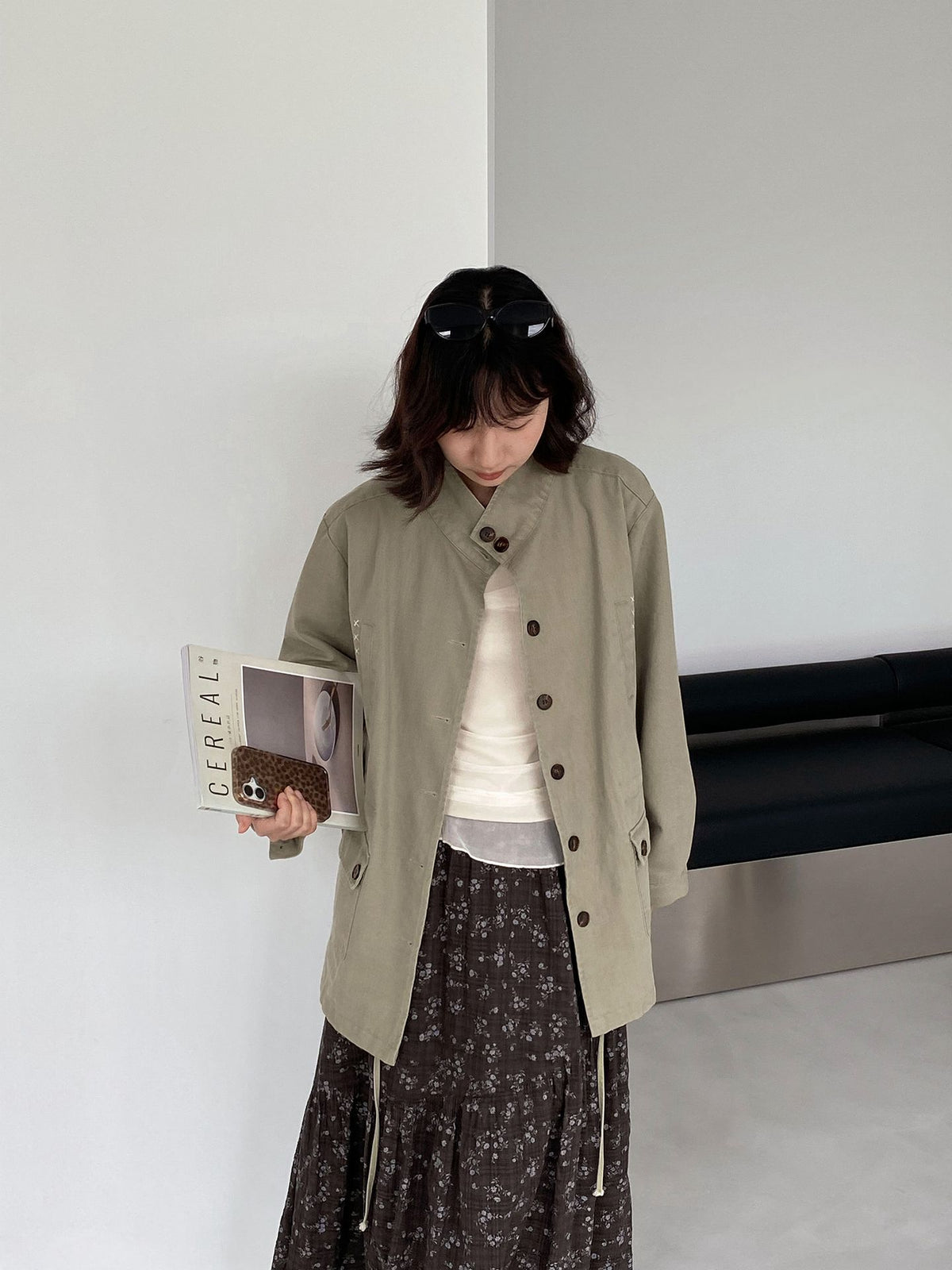 復古刺繡工裝風衣立領長袖外套-2色