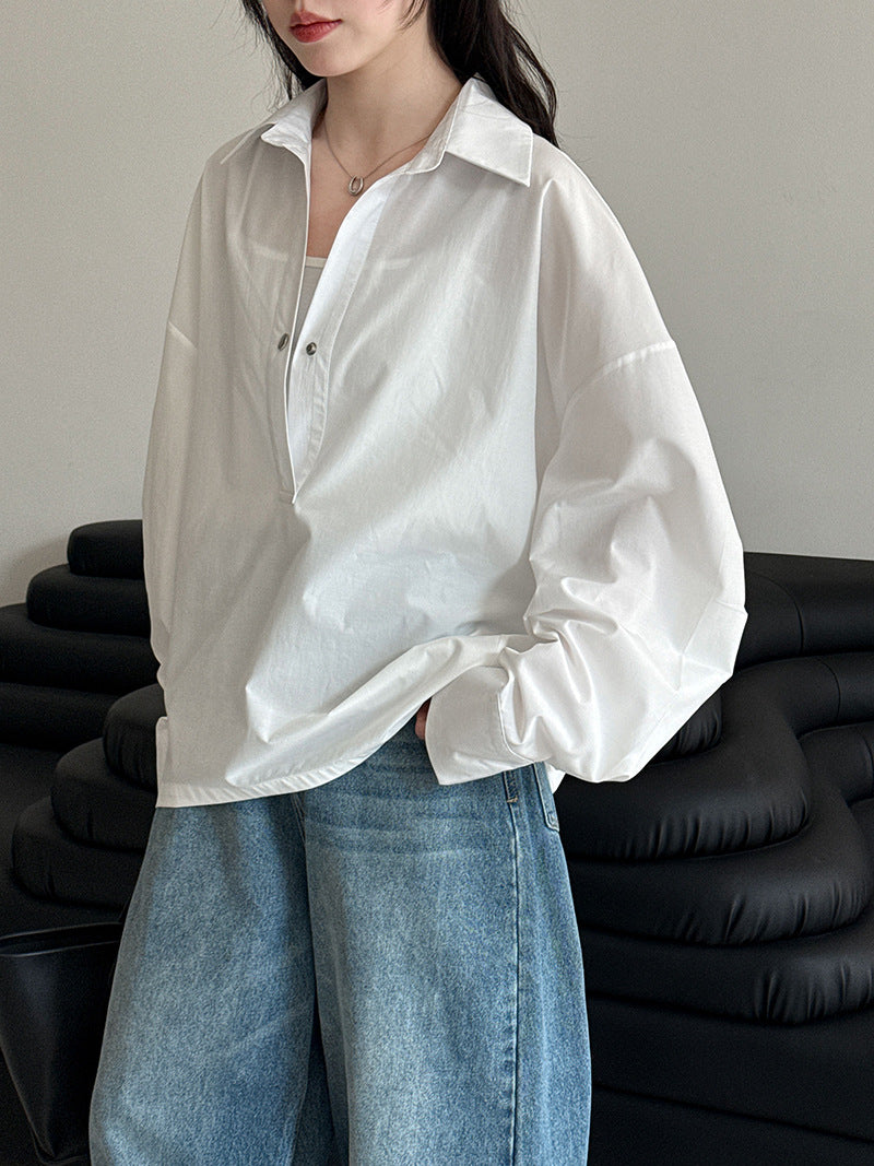 韓系設計感廓形寬鬆慵懶風襯衫-2色