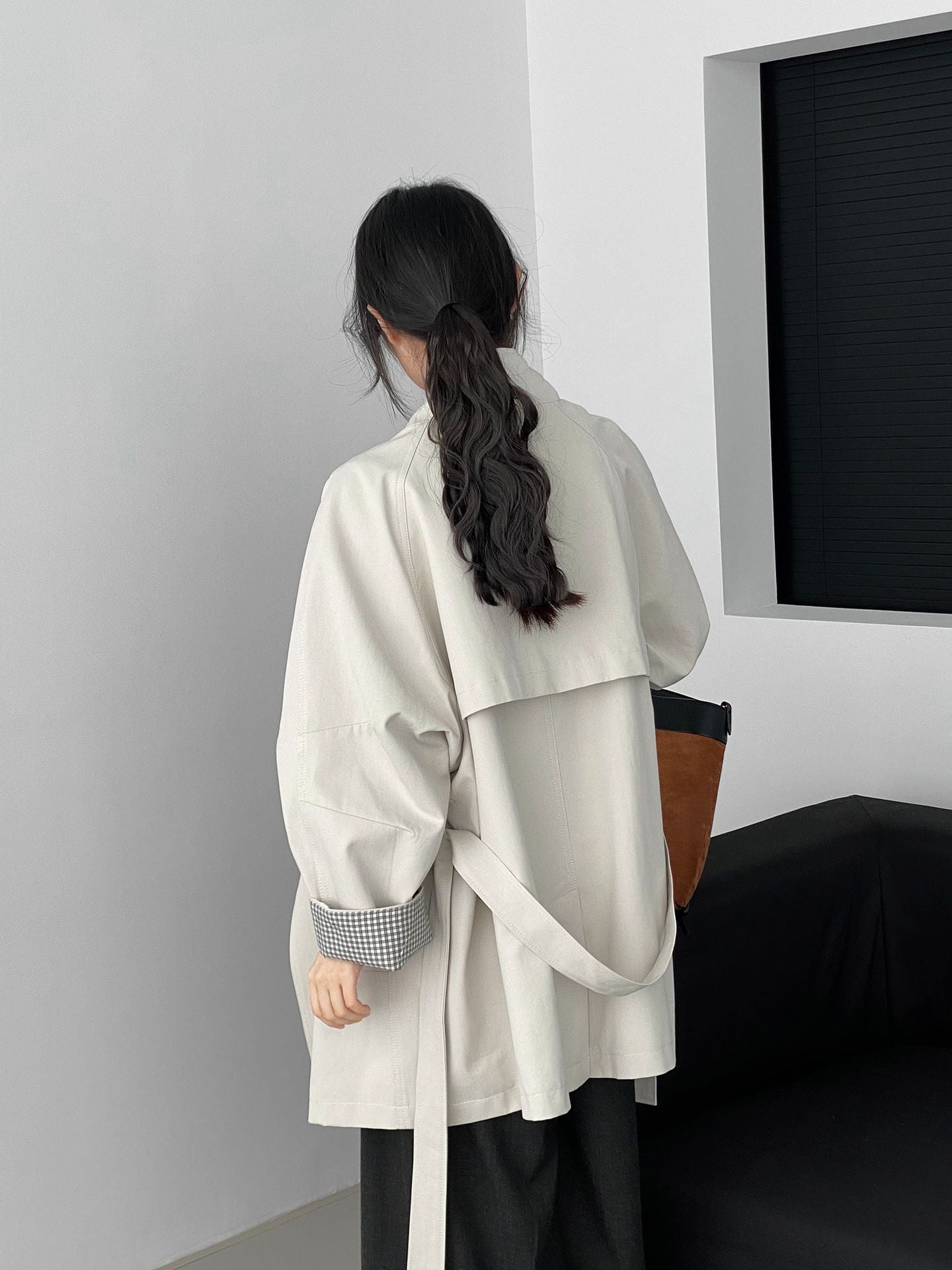 韓系復古英倫風立領寬鬆顯瘦收腰風衣外套-3色