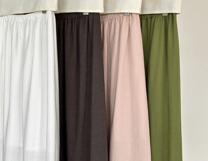 韓系褶皺亞麻感綠色半身長裙-4色