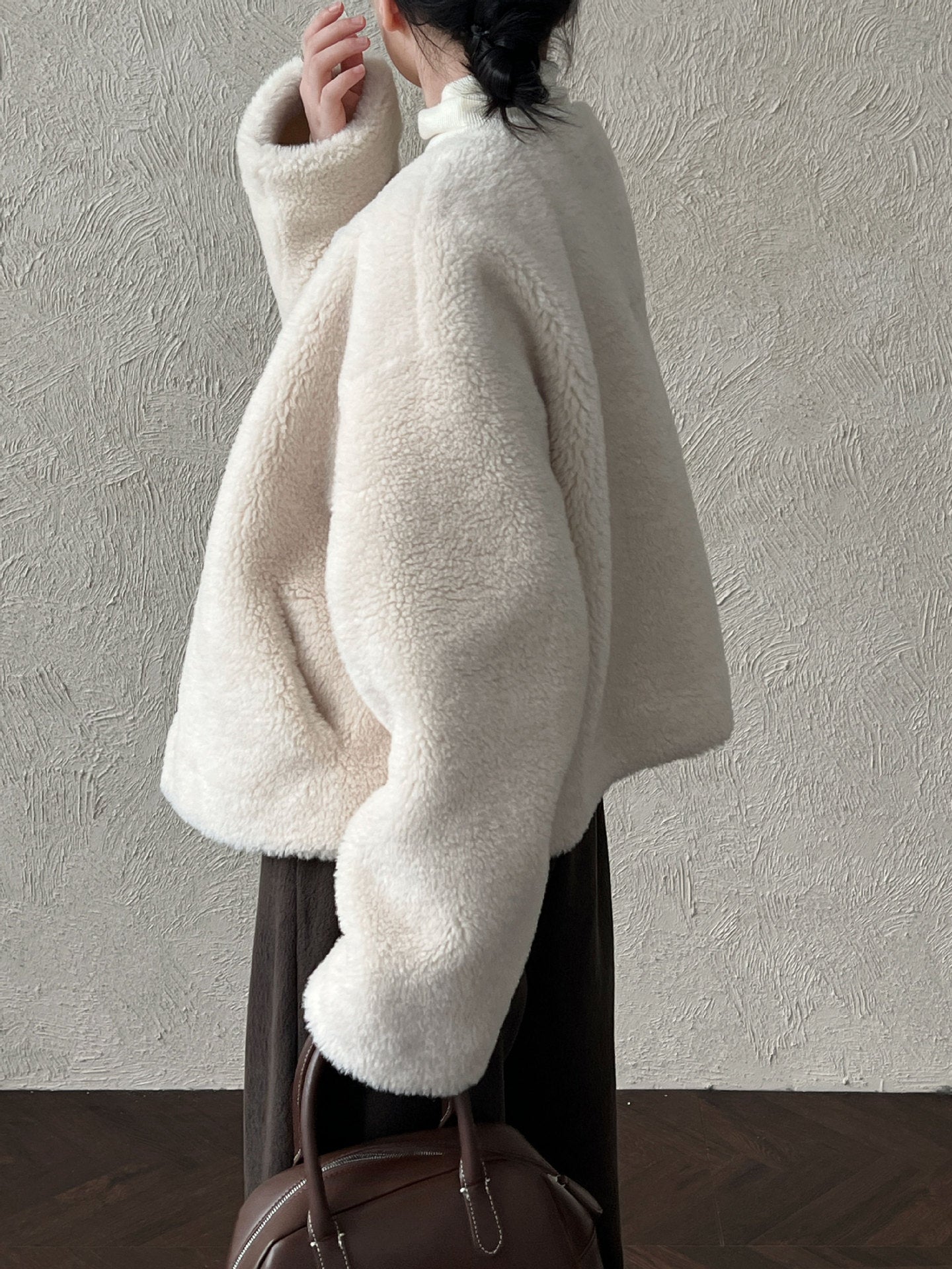 保暖毛絨皮草羊羔毛外套+圍巾-2色