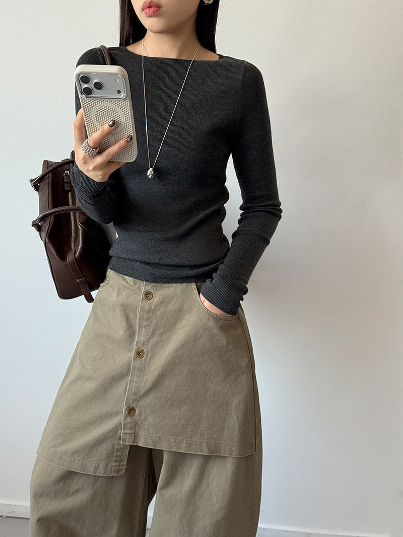 (48H出貨)韓系設計感修身顯瘦羊毛打底上衣-6色