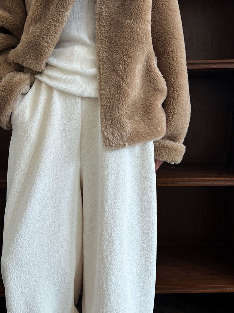 韓系隨性肌理感高腰鬆緊休閒長褲-4色