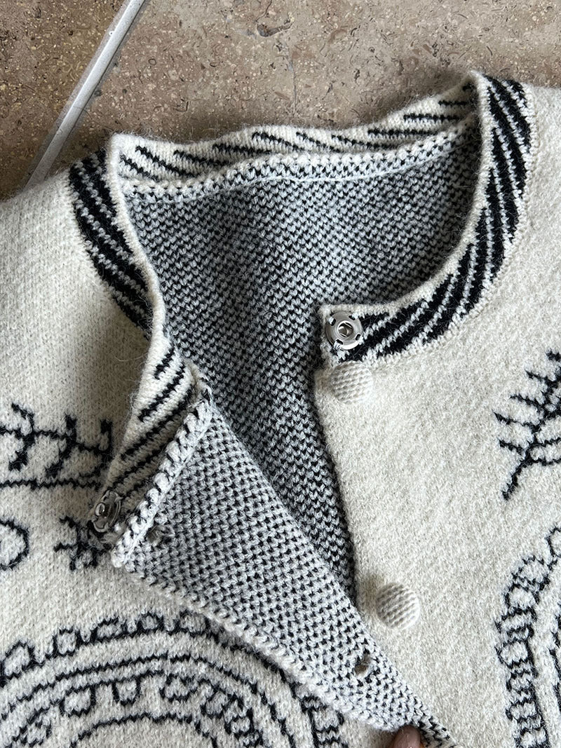 (48H出貨)簡約復古刺繡單排扣針織毛衣開衫