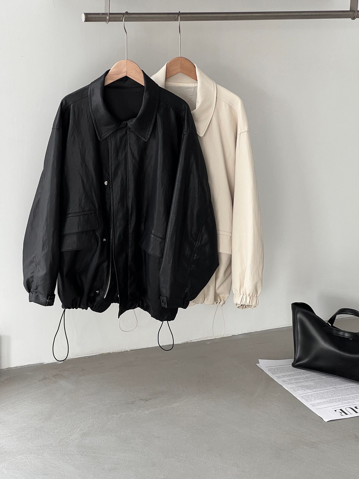 復古蛋白皮設計感短款PU皮衣夾克外套-2色