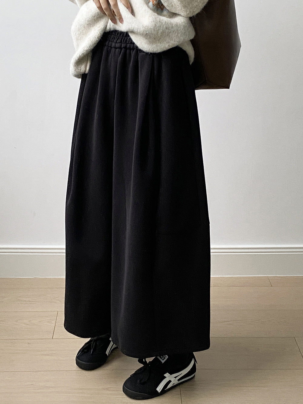 (48H出貨)韓系鬆緊腰抽繩軟糯闊腿氣球褲-4色