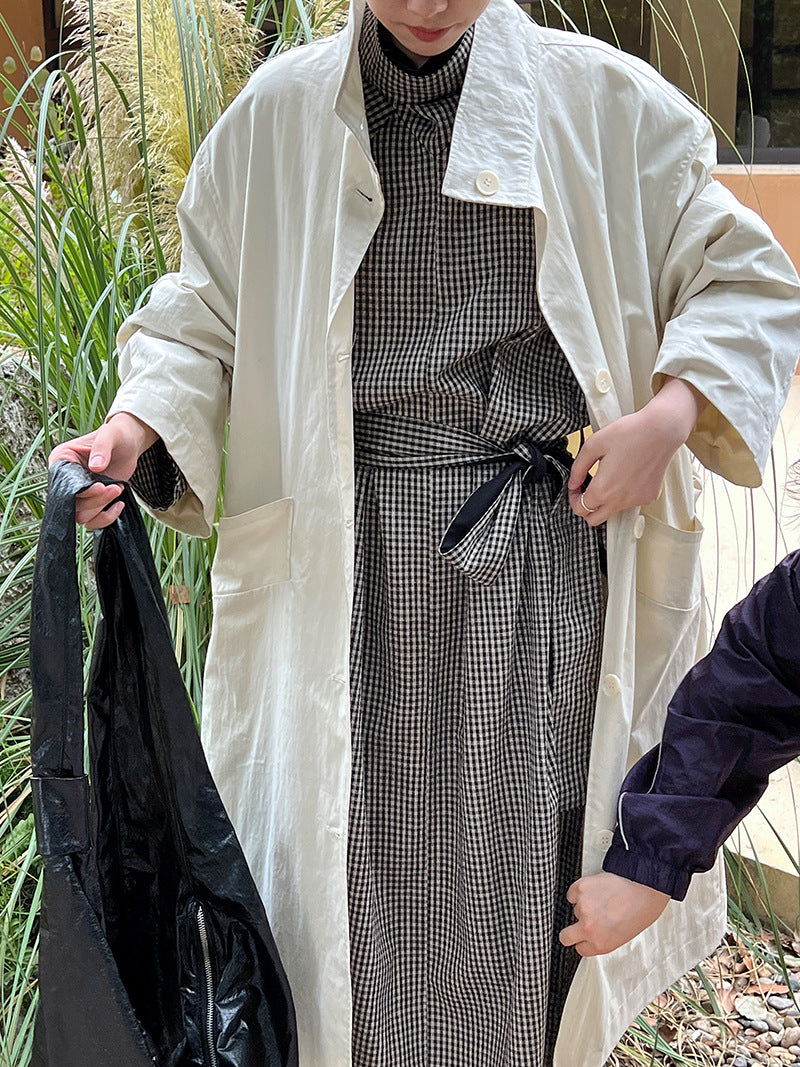 慵懶風廓形中長款綁帶立領風衣外套-2色
