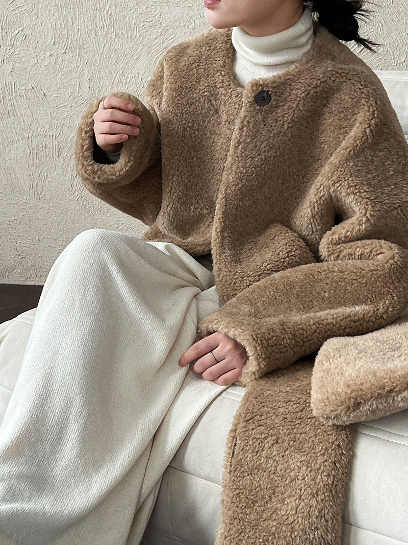 保暖毛絨皮草羊羔毛外套+圍巾-2色