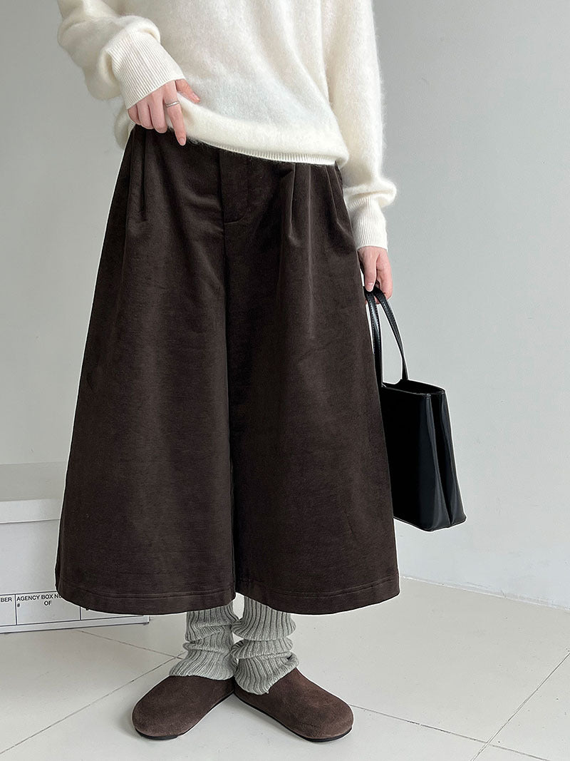 簡約慵懶燈芯絨高腰復古闊腿褲-2色