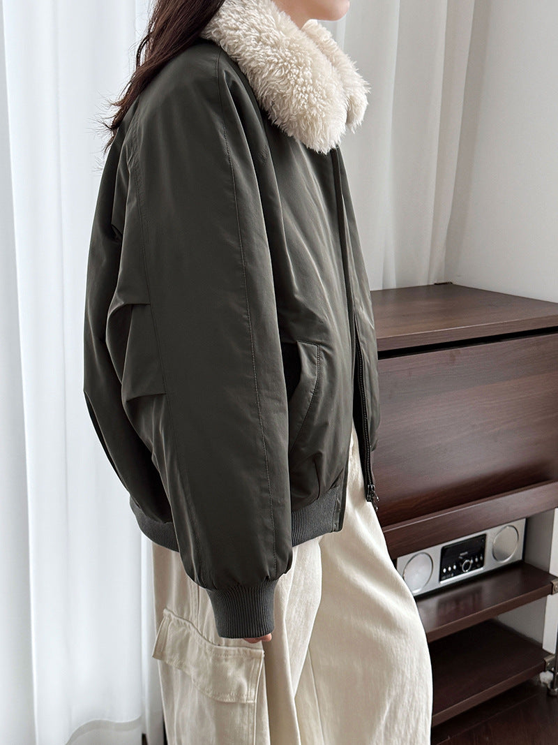 韓系保暖毛毛領夾棉夾克外套-2色