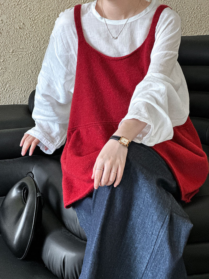 韓系慵懶風U領氣質針織吊帶背心上衣-4色