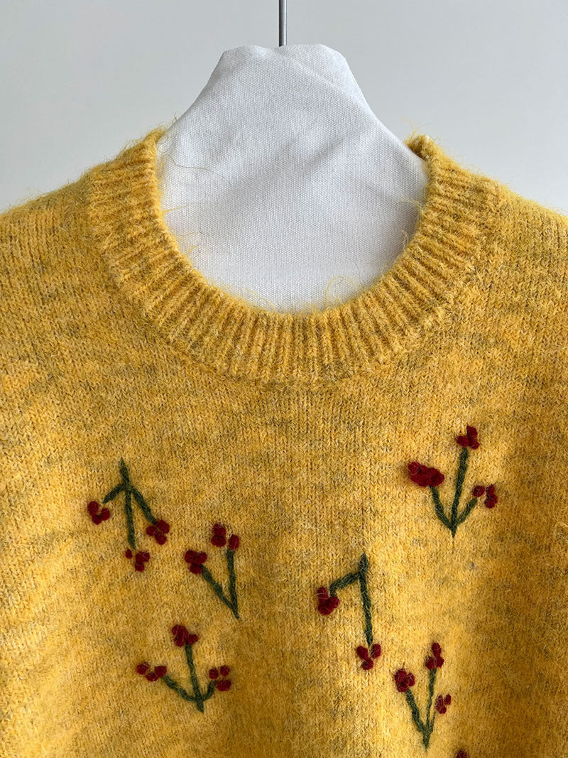 韓系溫柔氛圍感刺繡寬鬆針織上衣-3色
