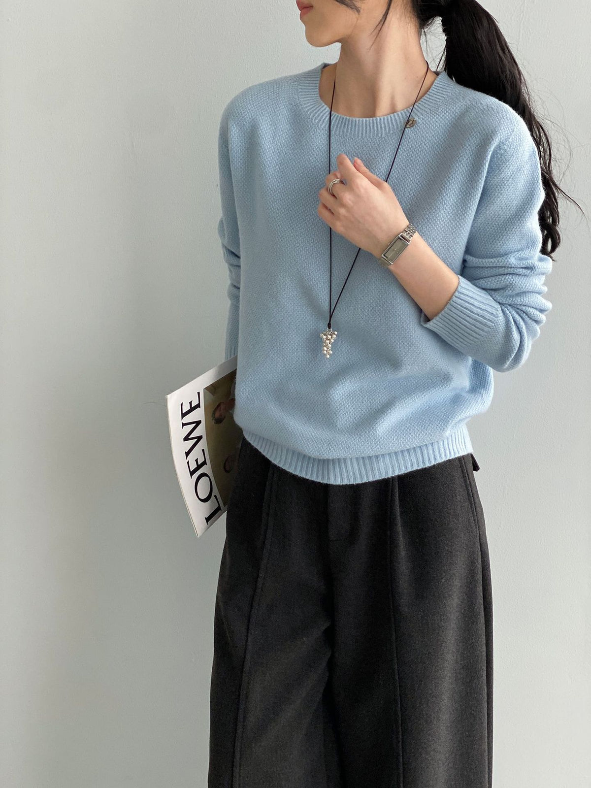 韓系慵懶風圓領羊毛針織毛衣-9色