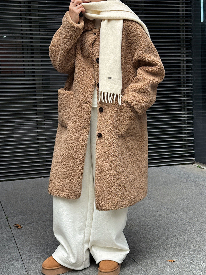 韓系加厚皮毛一體環保皮草羊羔毛大衣外套-2色